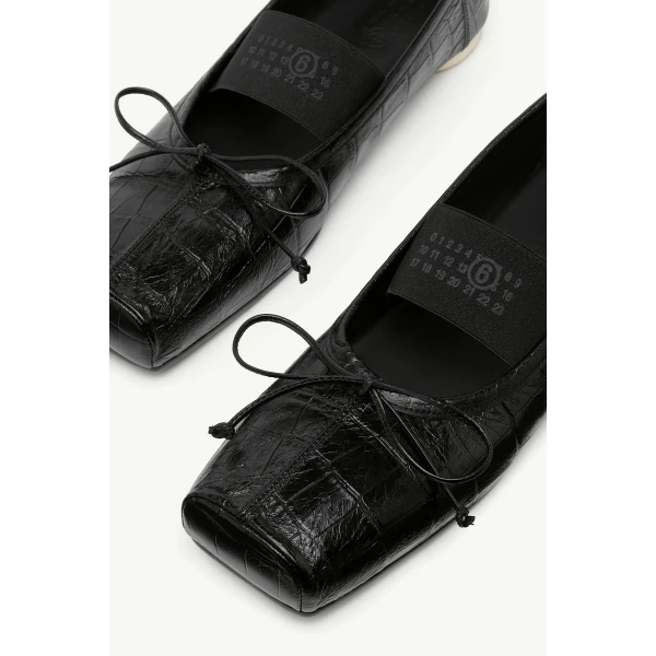 MM6 Maison Margiela Numeric Square-Toe Ballerinas in Black, view 5 | Flats | Coveti