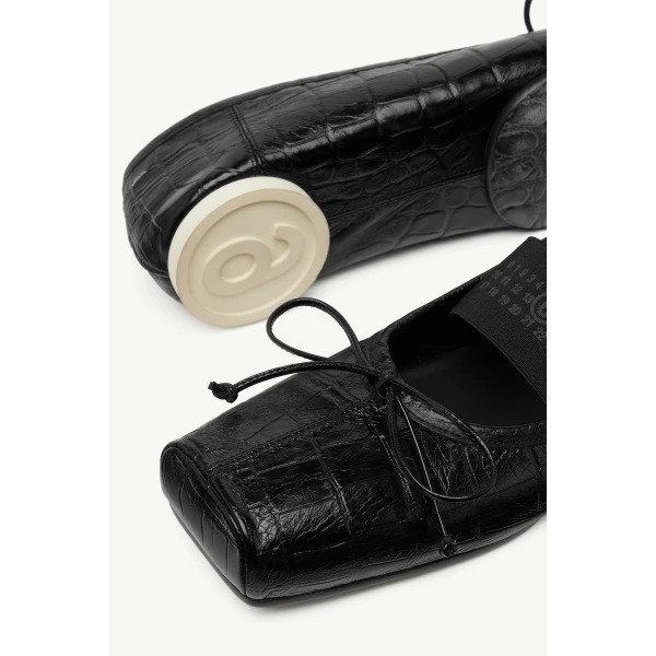 MM6 Maison Margiela Numeric Square-Toe Ballerinas in Black, view 6 | Flats | Coveti