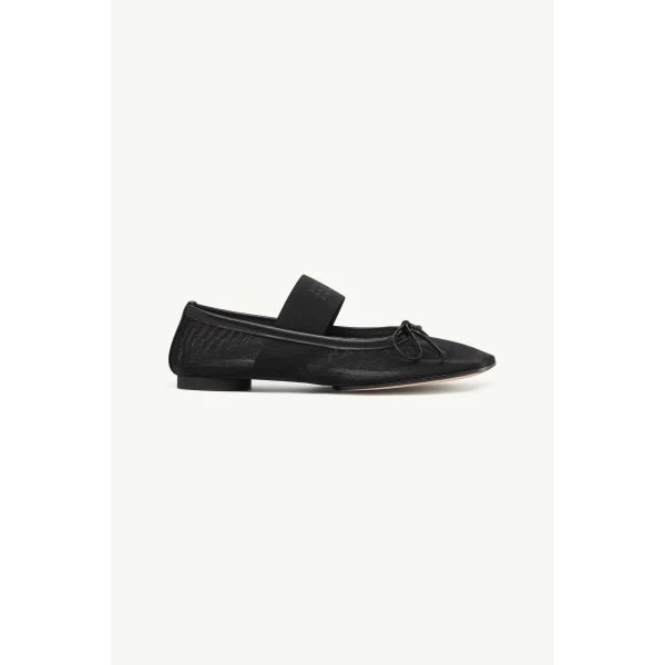 MM6 Maison Margiela Nylon Anatomic Numeric Ballerinas in Black, view 2 | Flats | Coveti