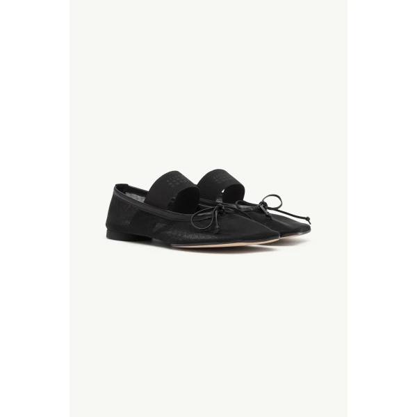 MM6 Maison Margiela Nylon Anatomic Numeric Ballerinas in Black, view 3 | Flats | Coveti