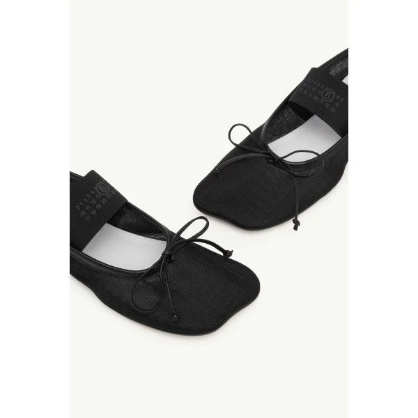 MM6 Maison Margiela Nylon Anatomic Numeric Ballerinas in Black, view 5 | Flats | Coveti