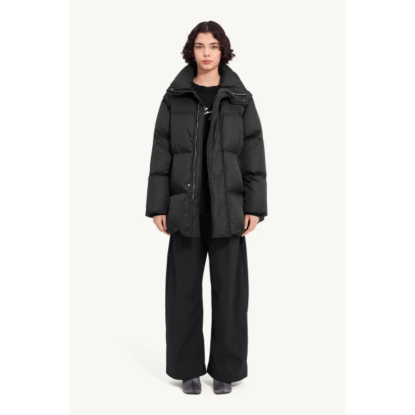 MM6 Maison Margiela Nylon Puffer Jacket in Black, view 2 | Jackets | Coveti