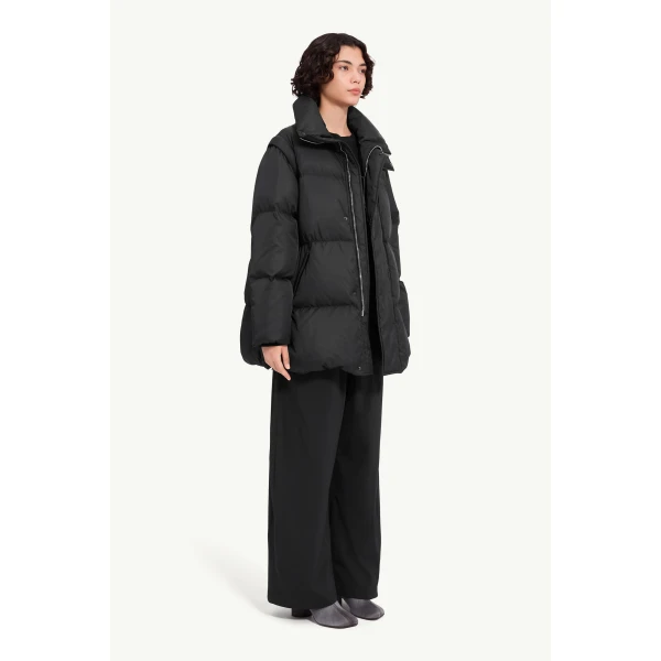 MM6 Maison Margiela Nylon Puffer Jacket in Black, view 3 | Jackets | Coveti