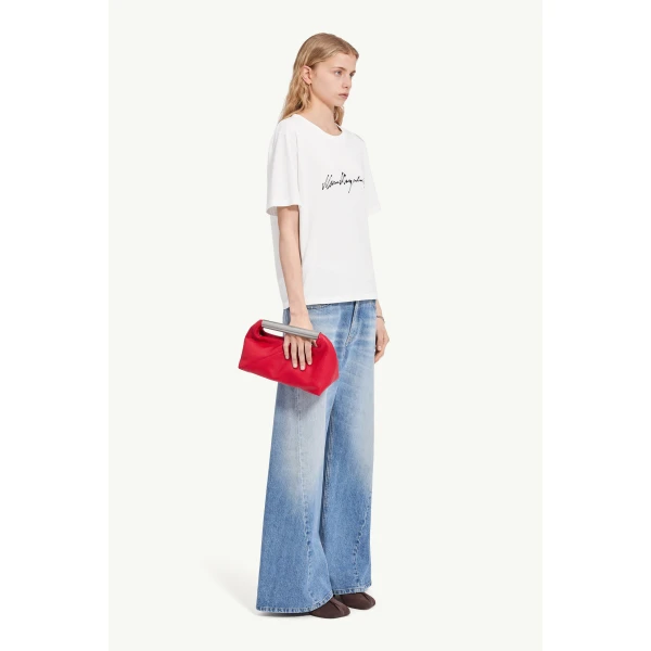 MM6 Maison Margiela Overdyed Handwritten-Print T-Shirt in White, view 3 | T-shirts | Coveti