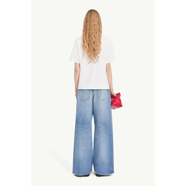 MM6 Maison Margiela Overdyed Handwritten-Print T-Shirt in White, view 4 | T-shirts | Coveti