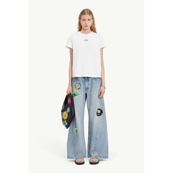 MM6 Maison Margiela Overdyed Jersey T-Shirt in White, view 2 | T-shirts | Coveti