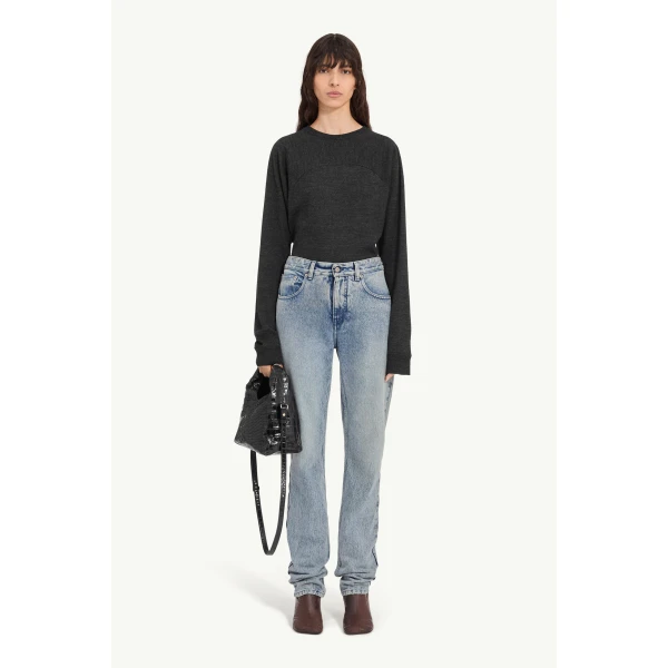 MM6 Maison Margiela Overlocked Straight-Leg Jeans in Light Blue, view 2 | Denim | Coveti