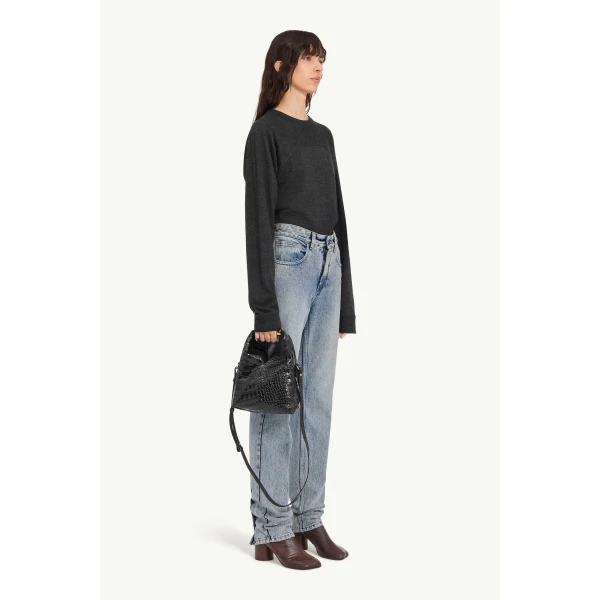 MM6 Maison Margiela Overlocked Straight-Leg Jeans in Light Blue, view 3 | Denim | Coveti