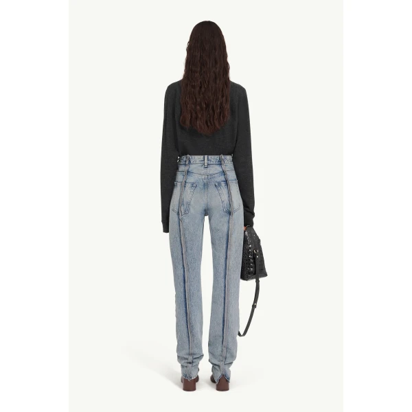 MM6 Maison Margiela Overlocked Straight-Leg Jeans in Light Blue, view 4 | Denim | Coveti