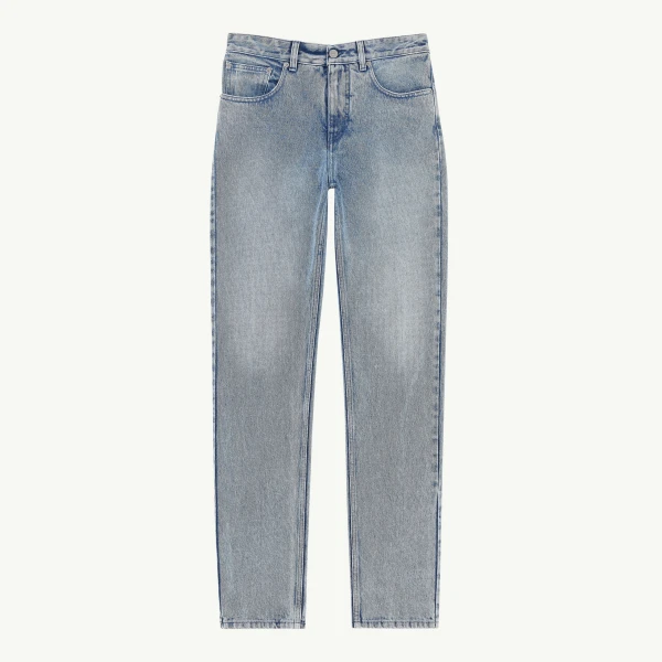 Overlocked Straight-Leg Jeans in Light Blue