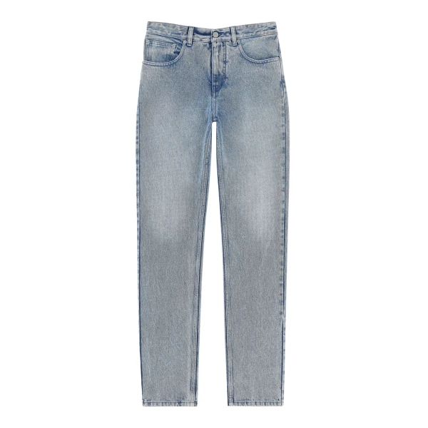 Overlocked Straight-Leg Jeans in Light Blue