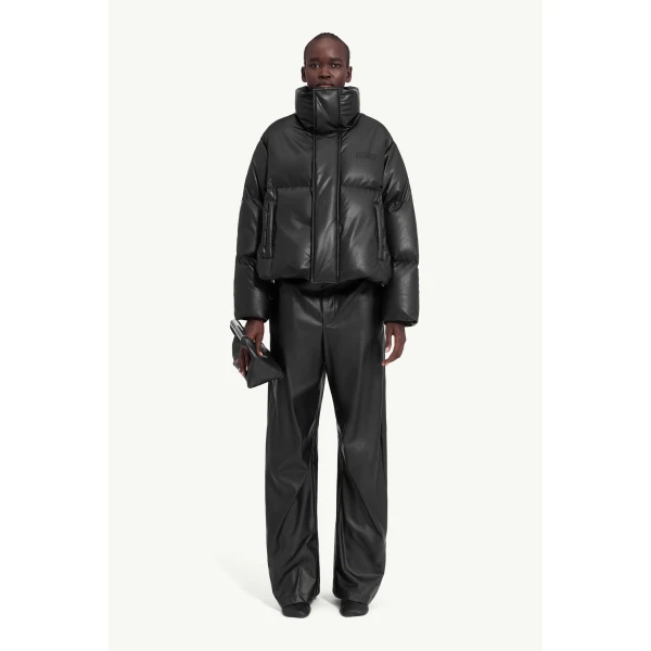 MM6 Maison Margiela Padded Faux Leather Jacket in Black, view 2 | Leather Jackets | Coveti