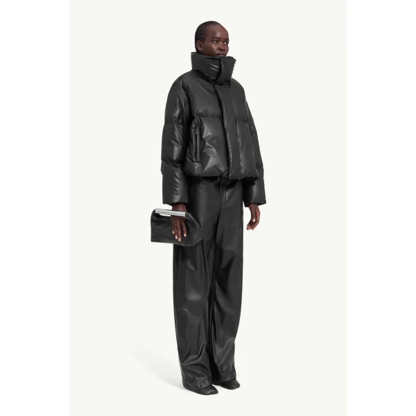 MM6 Maison Margiela Padded Faux Leather Jacket in Black, view 3 | Leather Jackets | Coveti