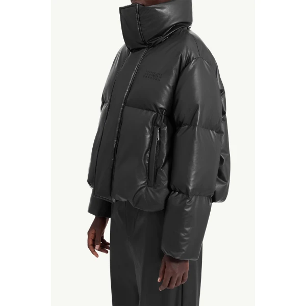 MM6 Maison Margiela Padded Faux Leather Jacket in Black, view 5 | Leather Jackets | Coveti