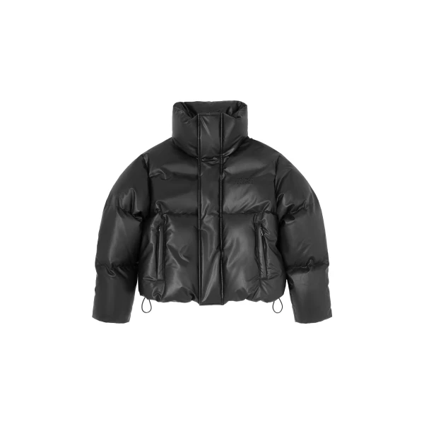Padded Faux Leather Jacket in Black