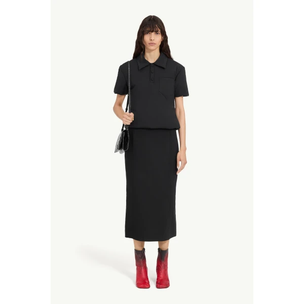 MM6 Maison Margiela Padded Polo Top in Black, view 2 | Short Sleeved | Coveti