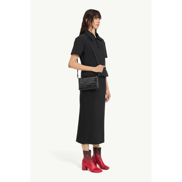 MM6 Maison Margiela Padded Polo Top in Black, view 3 | Short Sleeved | Coveti