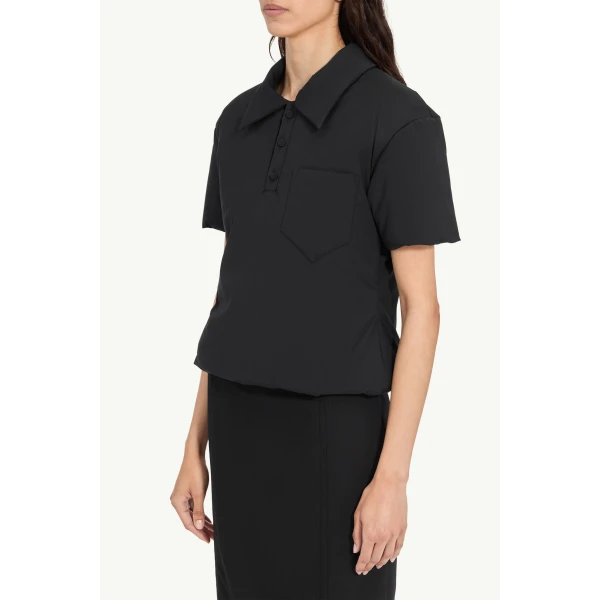 MM6 Maison Margiela Padded Polo Top in Black, view 5 | Short Sleeved | Coveti