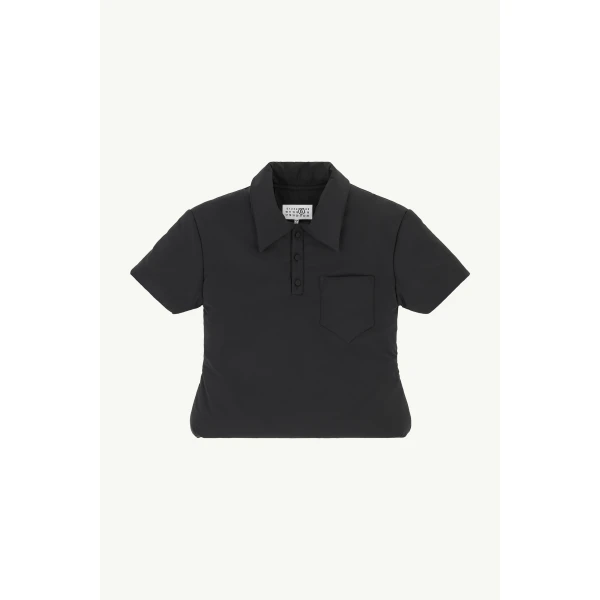 MM6 Maison Margiela Padded Polo Top in Black, view 6 | Short Sleeved | Coveti