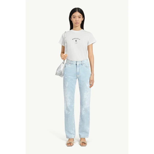 MM6 Maison Margiela Painted Straight-Leg Jeans in Light Blue, view 2 | Denim | Coveti