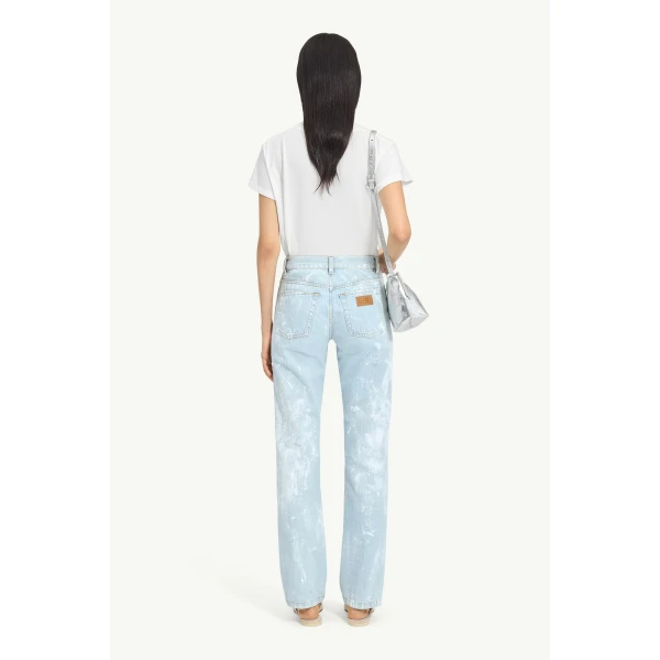 MM6 Maison Margiela Painted Straight-Leg Jeans in Light Blue, view 4 | Denim | Coveti