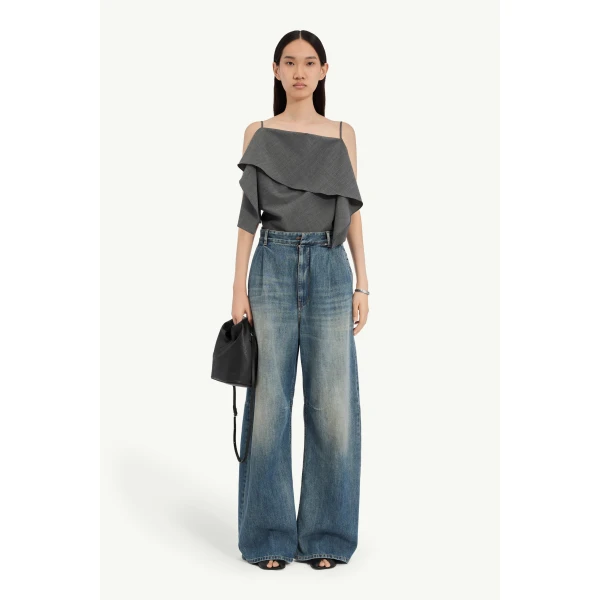 MM6 Maison Margiela Panelled Wide-Leg Jeans in Blue, view 2 | Denim | Coveti