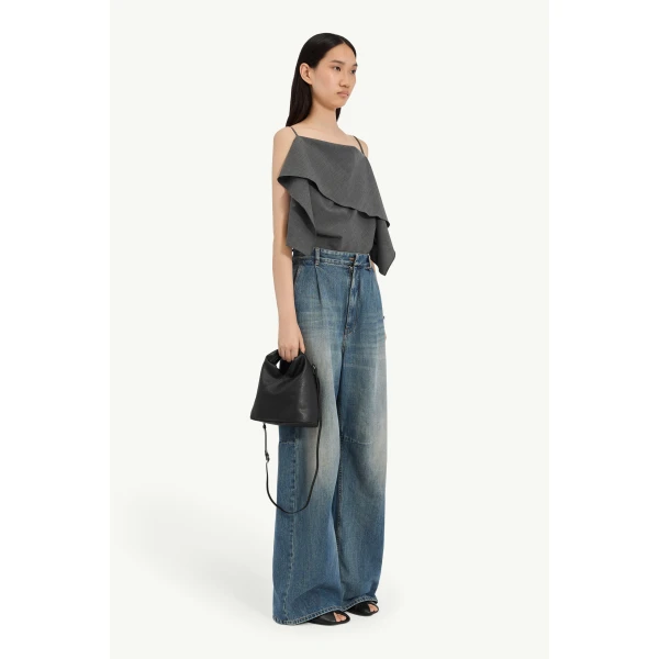 MM6 Maison Margiela Panelled Wide-Leg Jeans in Blue, view 3 | Denim | Coveti