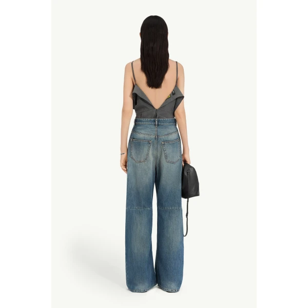 MM6 Maison Margiela Panelled Wide-Leg Jeans in Blue, view 4 | Denim | Coveti