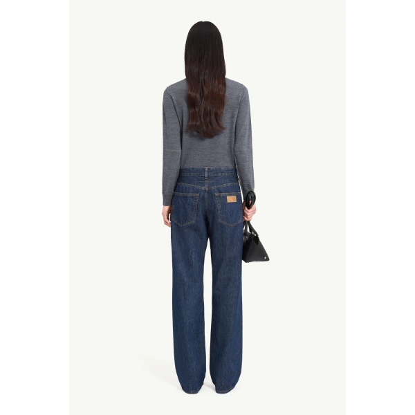 MM6 Maison Margiela Patchwork Barrel-Leg Jeans in Blue, view 4 | Denim | Coveti