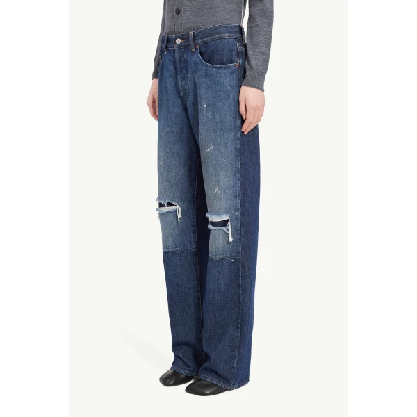 MM6 Maison Margiela Patchwork Barrel-Leg Jeans in Blue, view 5 | Denim | Coveti
