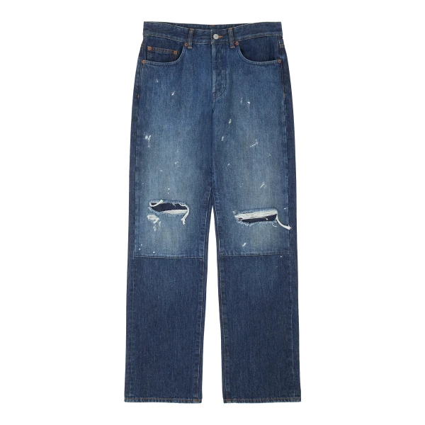 MM6 Maison Margiela Patchwork Barrel-Leg Jeans in Blue | Denim | Coveti
