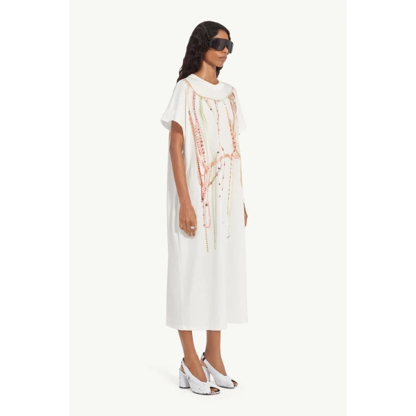 MM6 Maison Margiela Pearl Jersey Dress in White, view 3 | Maxi Dresses | Coveti
