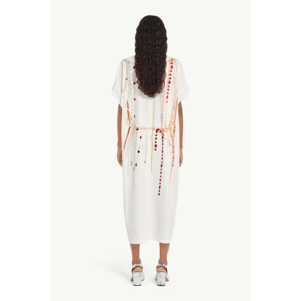 MM6 Maison Margiela Pearl Jersey Dress in White, view 4 | Maxi Dresses | Coveti