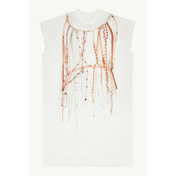 MM6 Maison Margiela Pearl Jersey Dress in White, view 6 | Maxi Dresses | Coveti