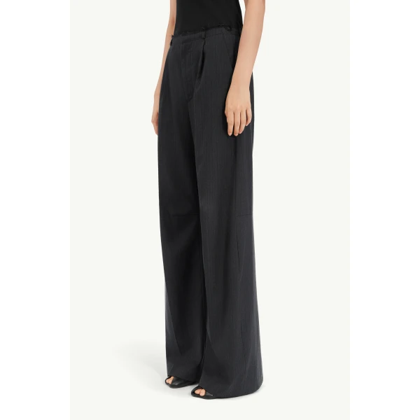 MM6 Maison Margiela Pinstripe Wool Wide-Leg Trousers in Black, view 5 | Wide leg pants | Coveti