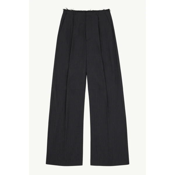 MM6 Maison Margiela Pinstripe Wool Wide-Leg Trousers in Black, view 6 | Wide leg pants | Coveti