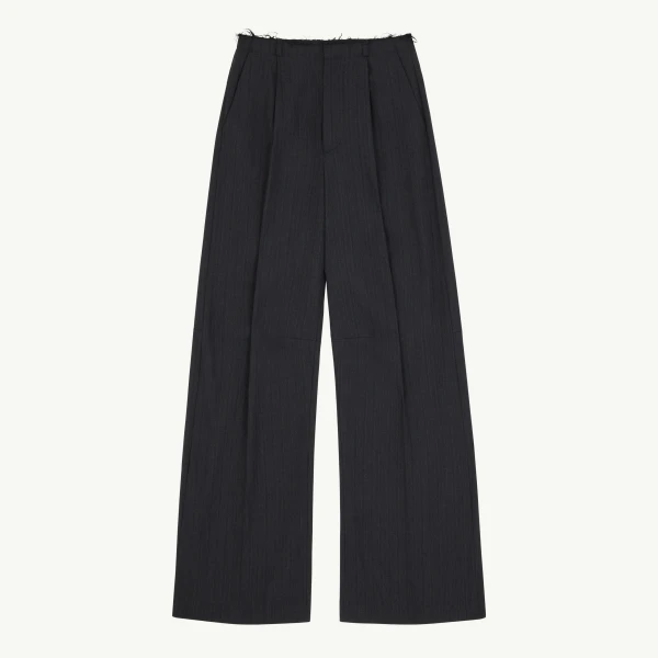 Pinstripe Wool Wide-Leg Trousers in Black
