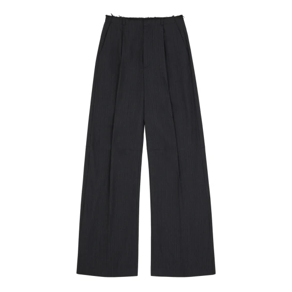 Pinstripe Wool Wide-Leg Trousers in Black