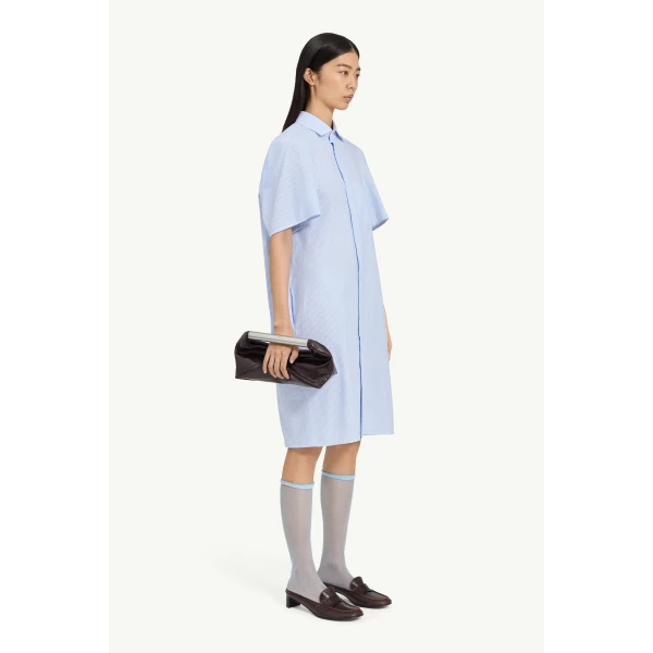 MM6 Maison Margiela Poplin Shirt Dress in White and Light Blue, view 3 | Shirtdress | Coveti