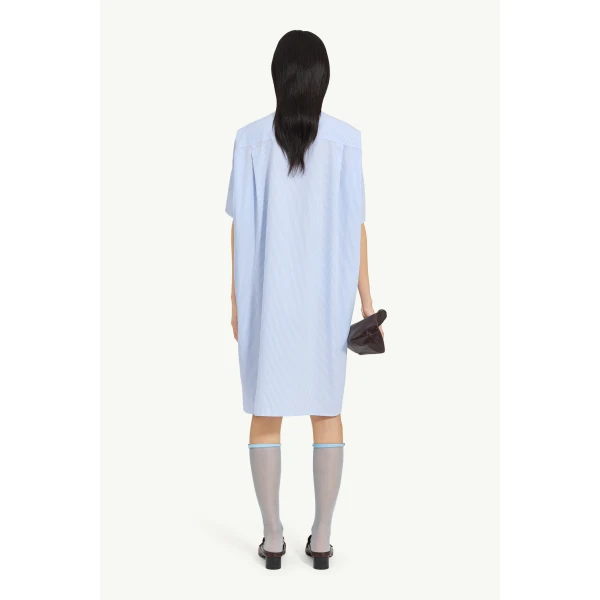 MM6 Maison Margiela Poplin Shirt Dress in White and Light Blue, view 4 | Shirtdress | Coveti