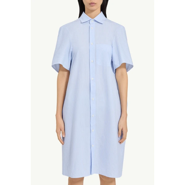 MM6 Maison Margiela Poplin Shirt Dress in White and Light Blue, view 5 | Shirtdress | Coveti