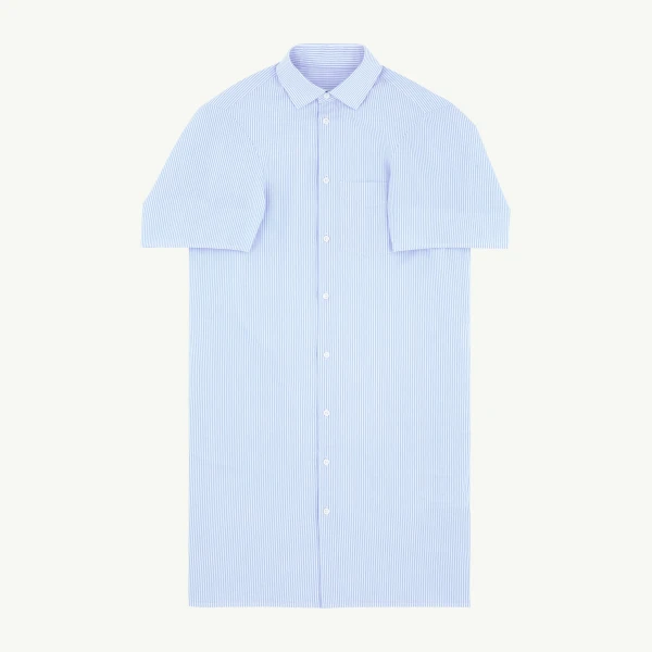 Poplin Shirt Dress in White and Light Blue