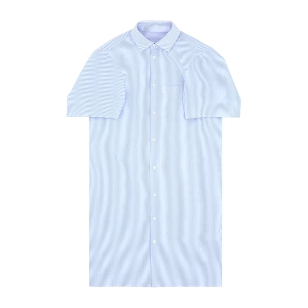 Poplin Shirt Dress in White and Light Blue