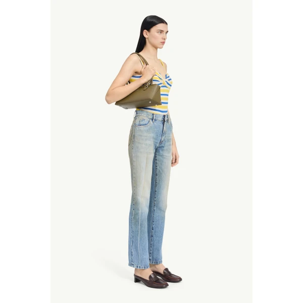 MM6 Maison Margiela Printed-Line Straight-Leg Jeans in Blue, view 3 | Denim | Coveti