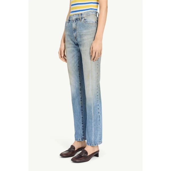 MM6 Maison Margiela Printed-Line Straight-Leg Jeans in Blue, view 5 | Denim | Coveti