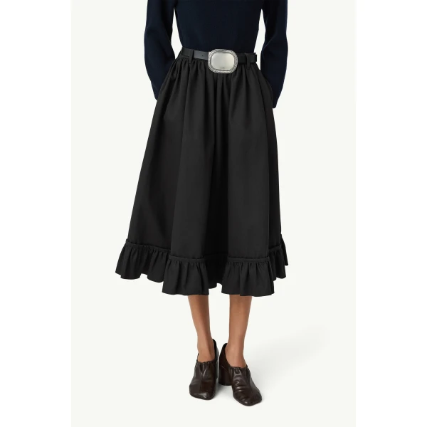 MM6 Maison Margiela Quilted Lining Gathered Skirt in Black, view 5 | Midi Skirts | Coveti