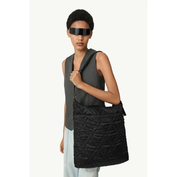 MM6 Maison Margiela Quilted Nylon Helmet Bag in Black, view 6 | Shoulder & Crossbody Bags | Coveti