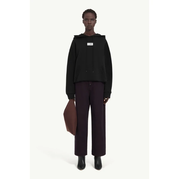 MM6 Maison Margiela Raw-Edge Boxy Hooded Sweatshirt in Black, view 2 | Hoodies | Coveti