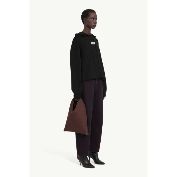 MM6 Maison Margiela Raw-Edge Boxy Hooded Sweatshirt in Black, view 3 | Hoodies | Coveti