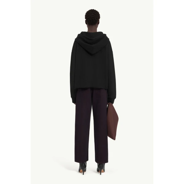 MM6 Maison Margiela Raw-Edge Boxy Hooded Sweatshirt in Black, view 4 | Hoodies | Coveti
